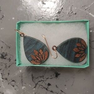 Painted wood dangle earrings